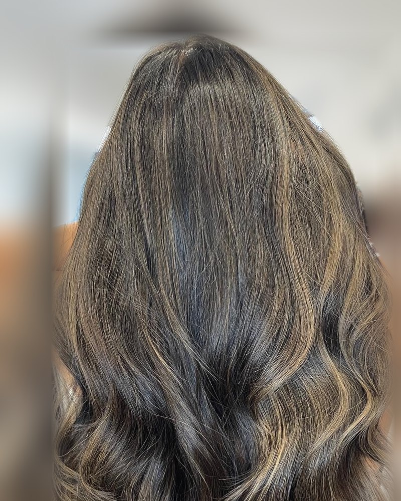 After: cool, blended balayage refresh by Hair By Neetu