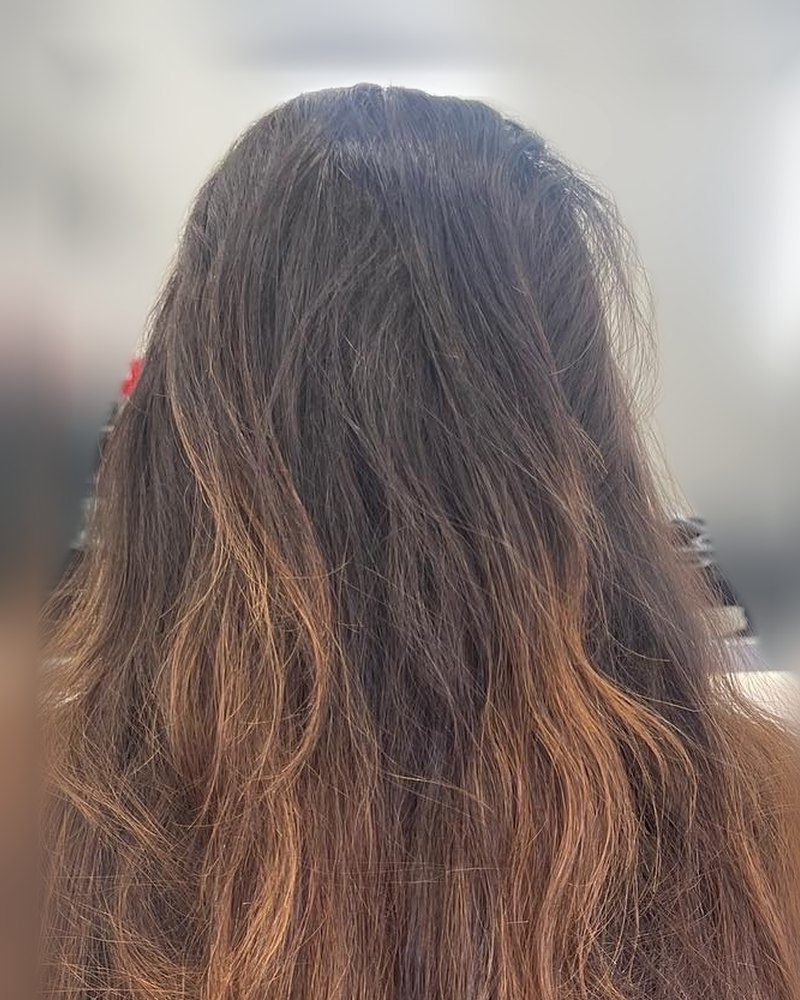 Before: grown-out, brassy balayage